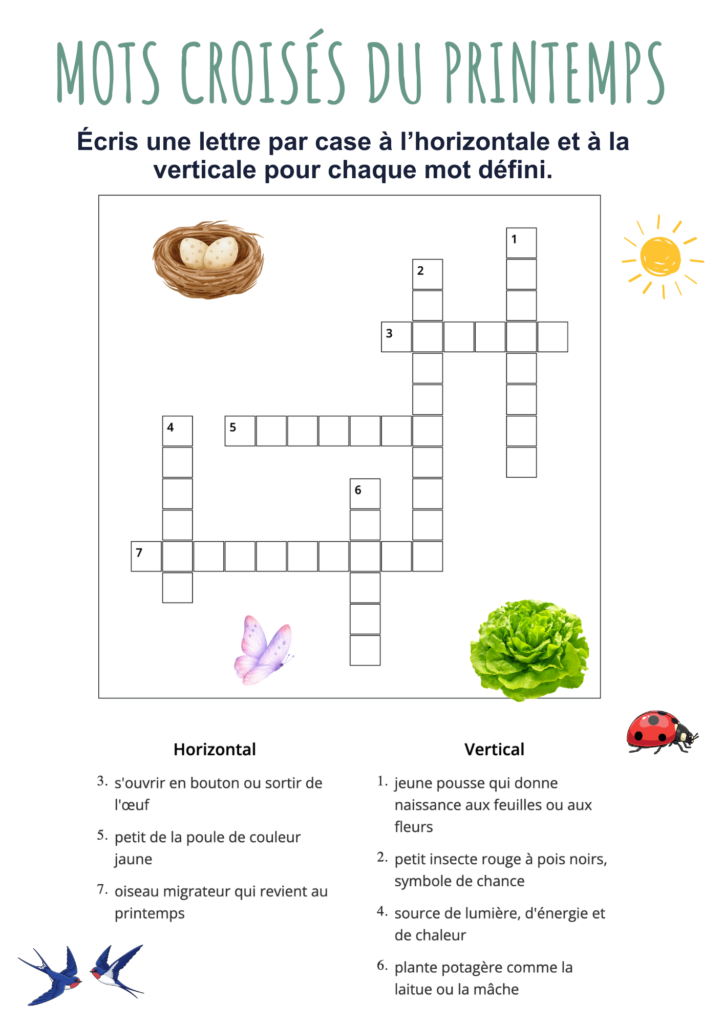 3 jeux de vocabulaire sur le printemps