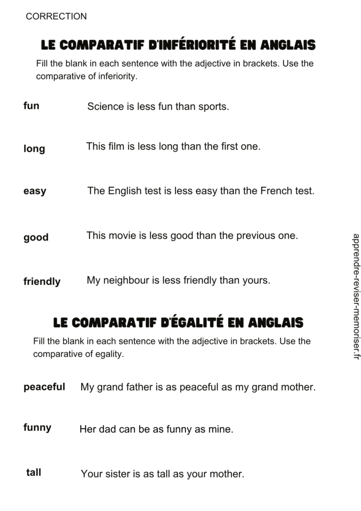 comparatif anglais exercices
