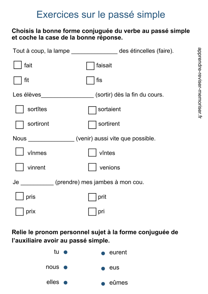 exercices sur le passé simple