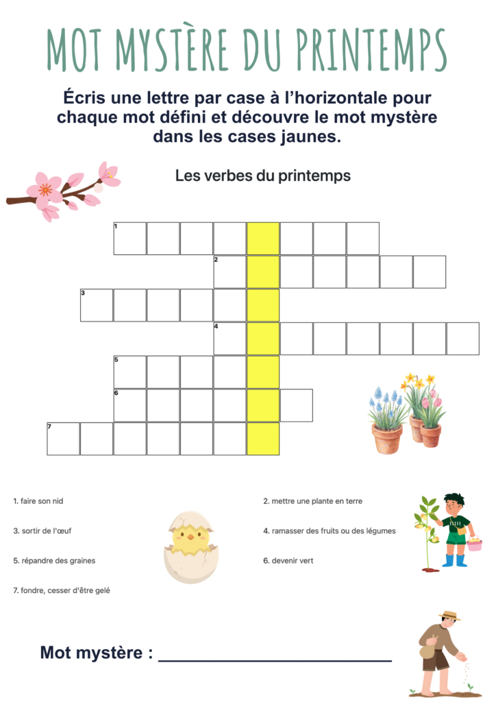 mots croisés printemps français