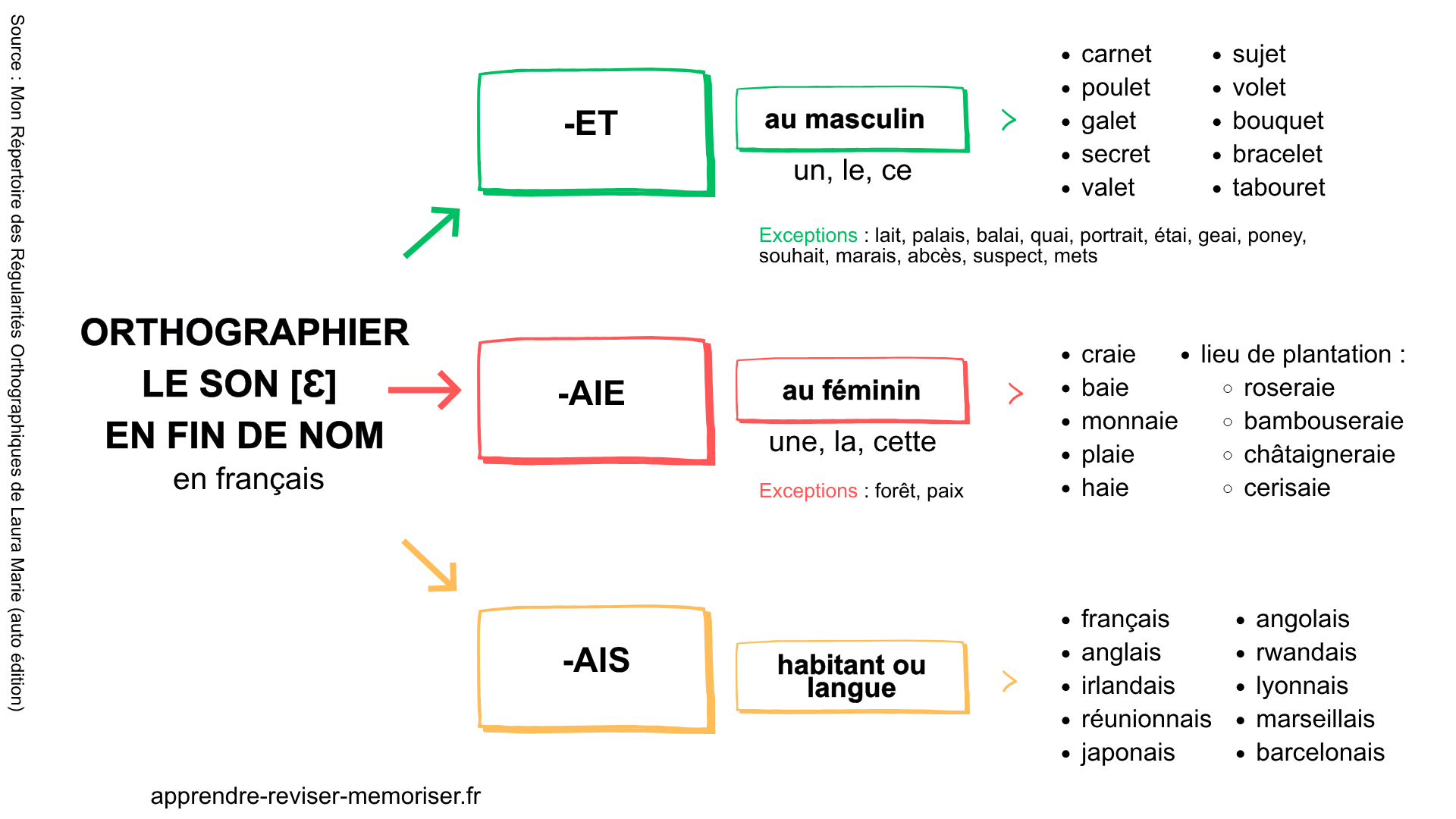 Orthographier le son [ɛ] en fin de nom en français (carte mentale en PDF)