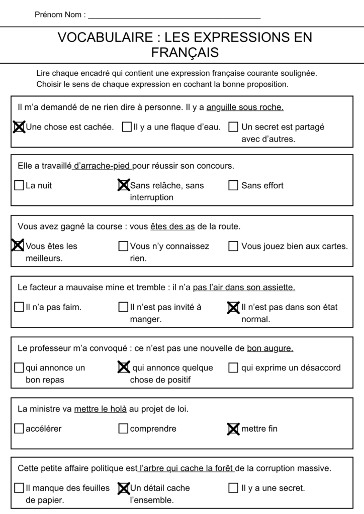exercices expressions français