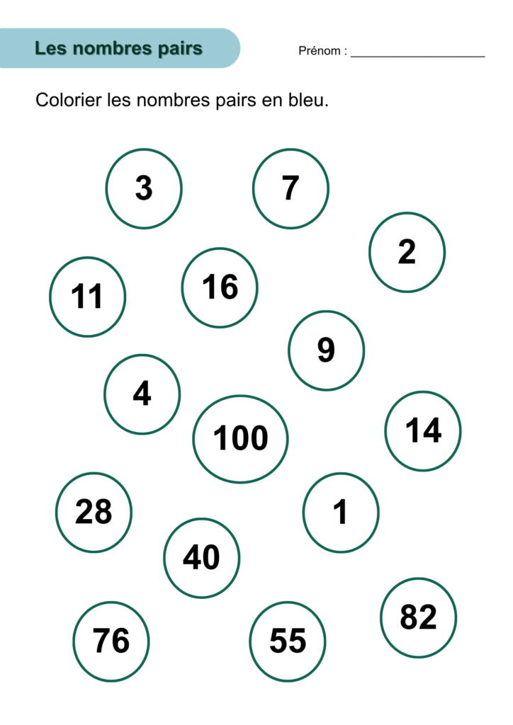 exercices sur les nombres pairs et impairs