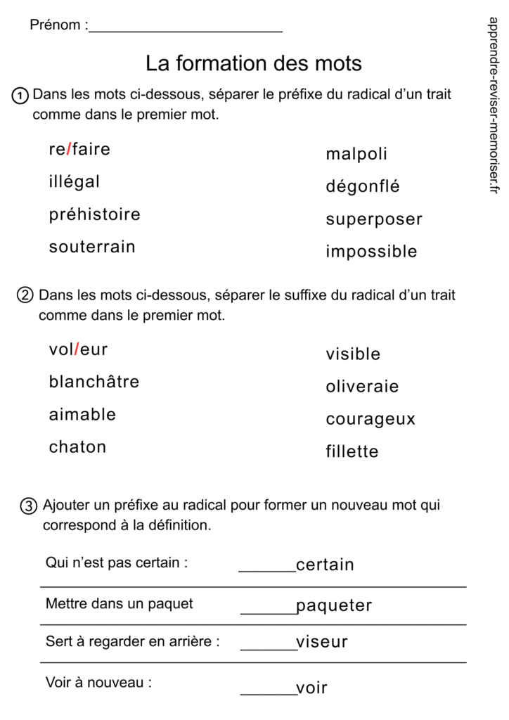 exercices formation des mots
