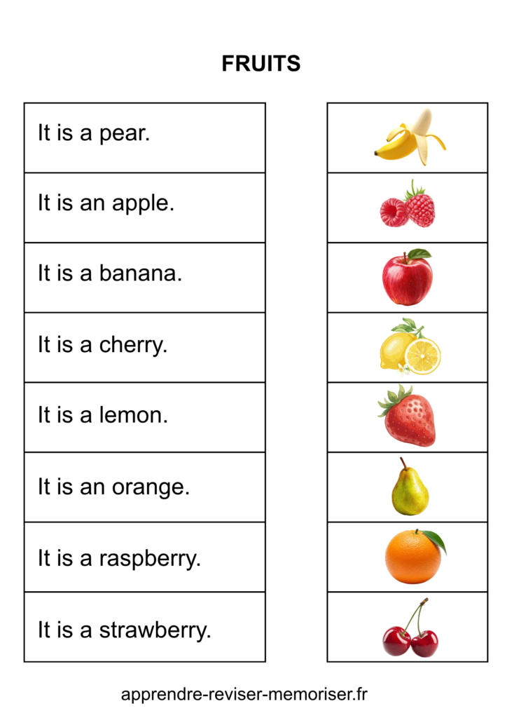 exercices vocabulaire anglais avec images enfants