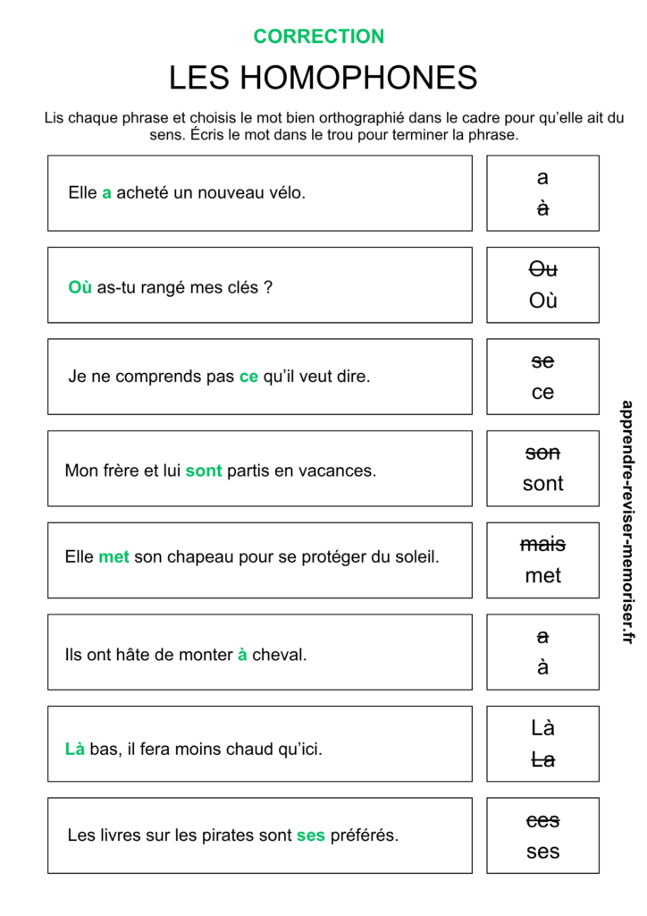 exercice homophones