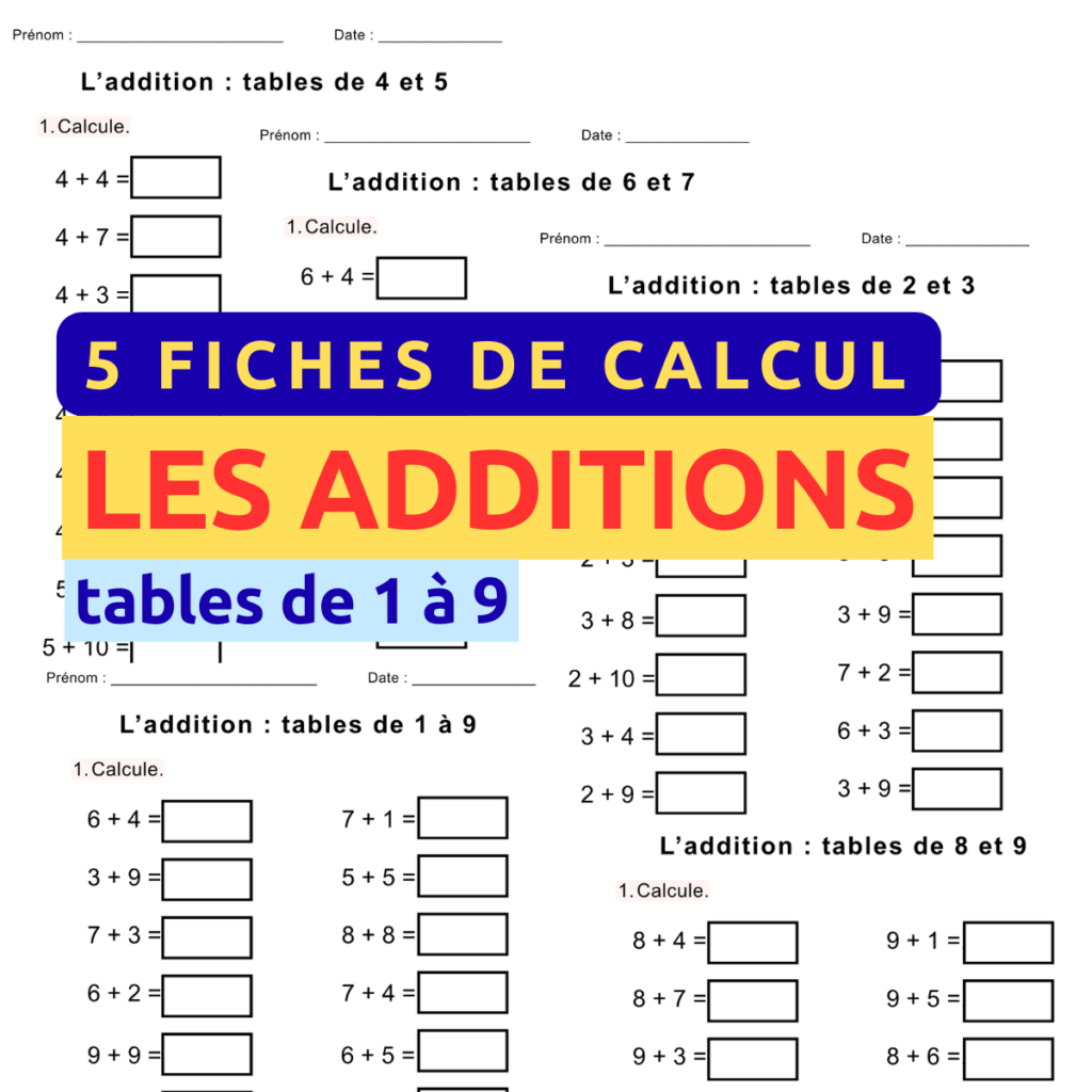 5 fiches de calcul additions