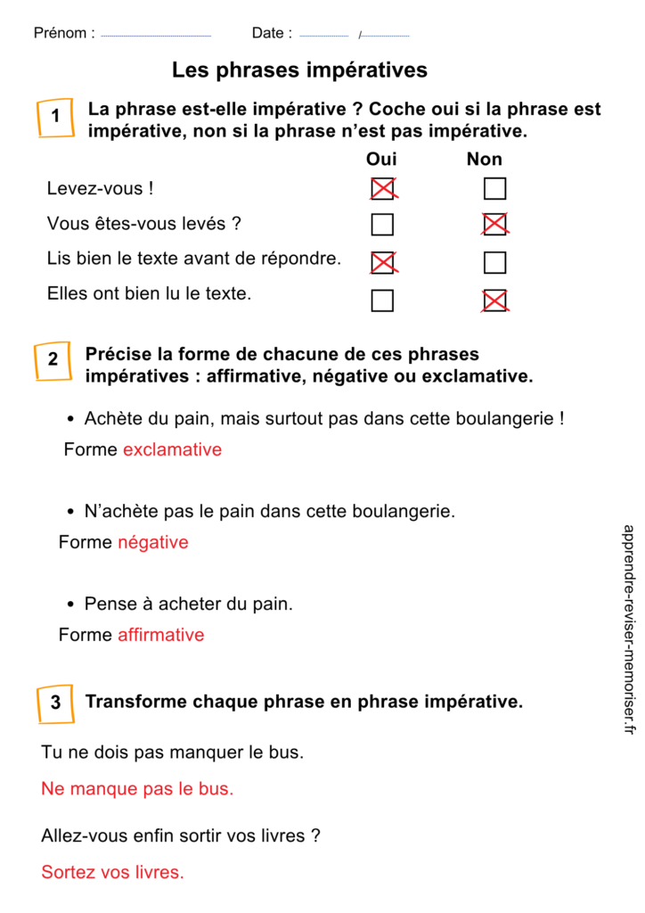 Exercices phrases impératives
