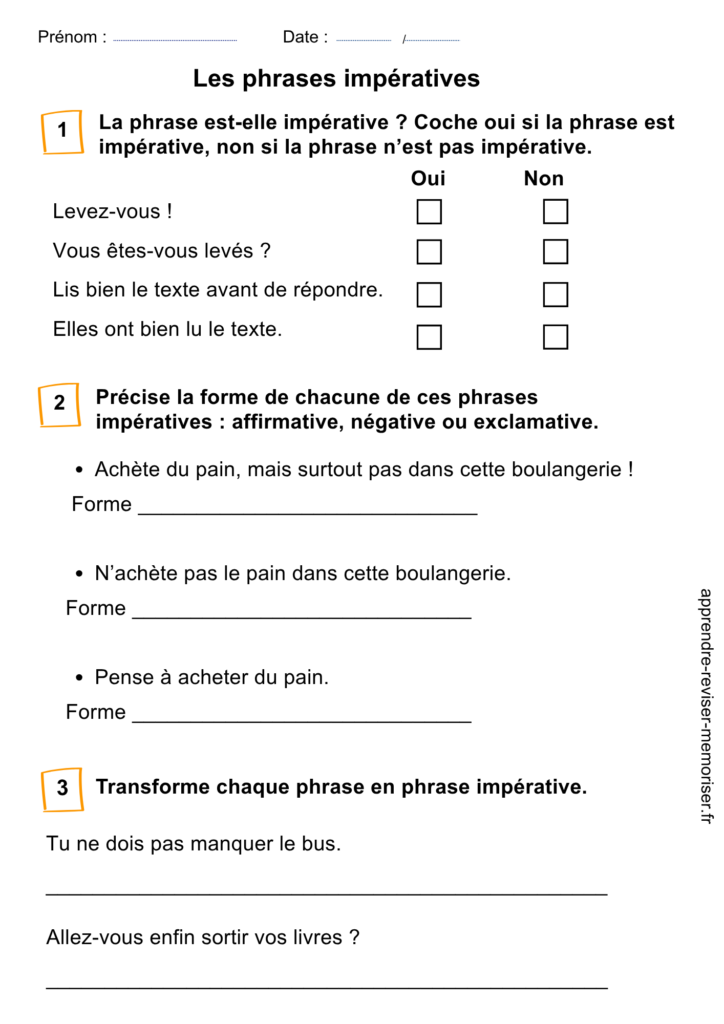 Exercices sur les phrases impératives en français