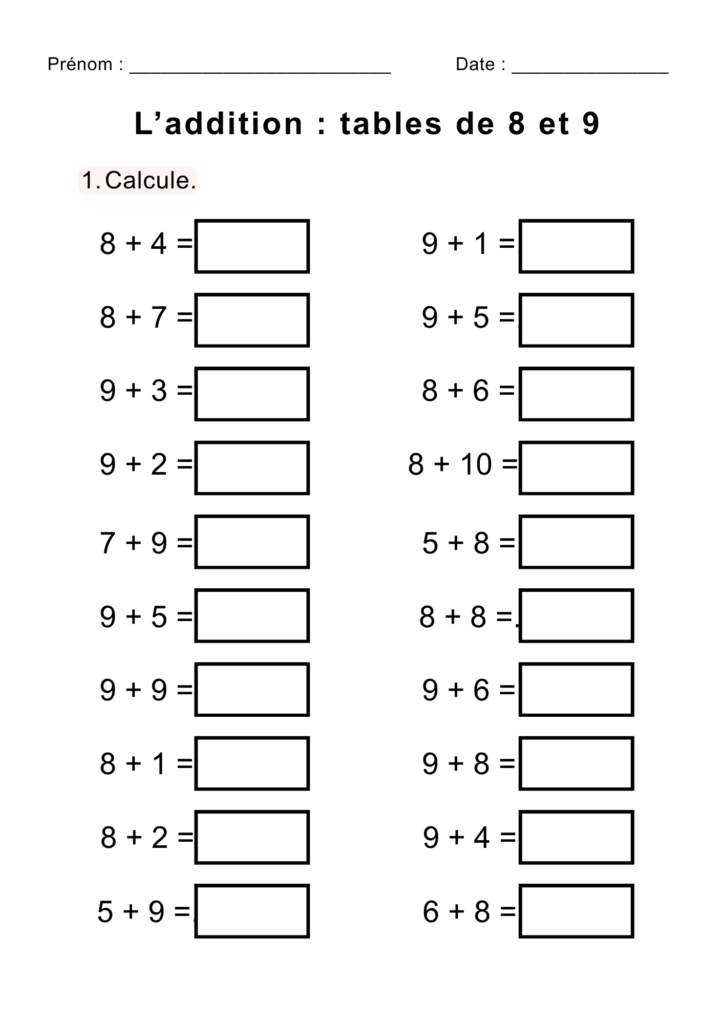 additions tables 6 7
