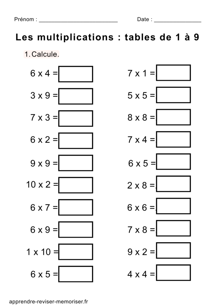 exercices calcul mental multiplication