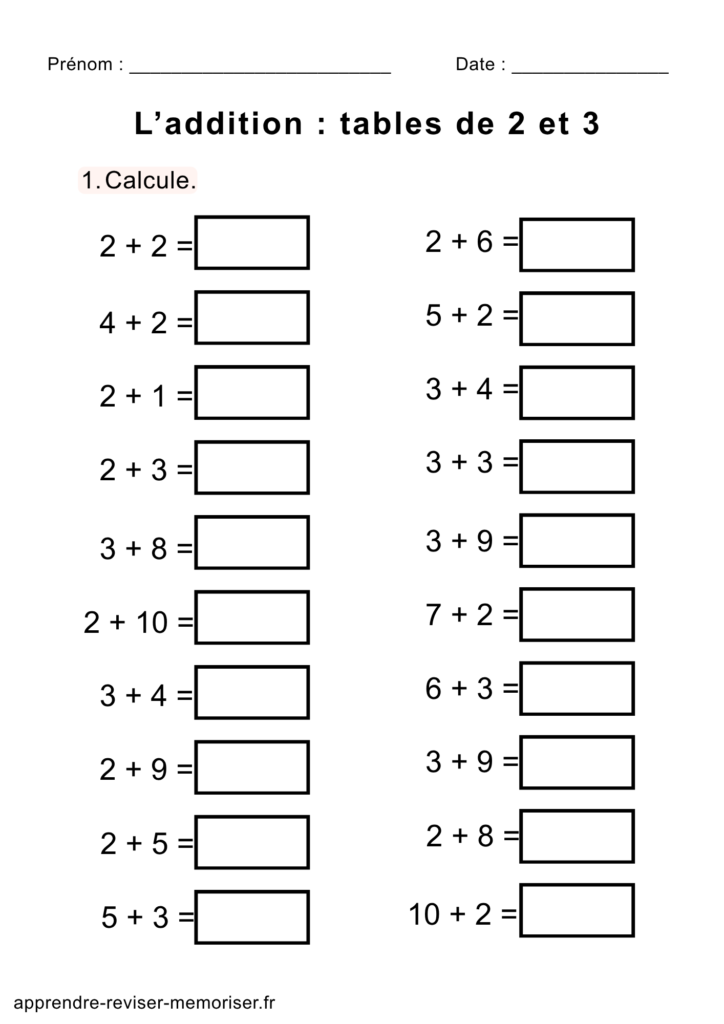 fiches calcul additions