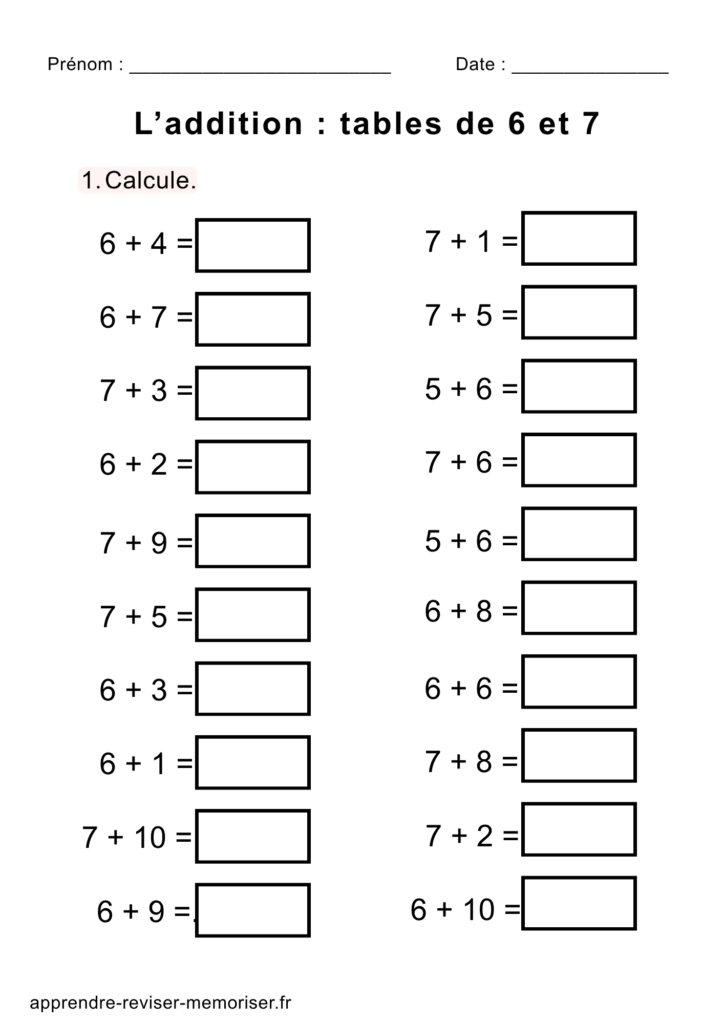 fiches calcul avec des additions