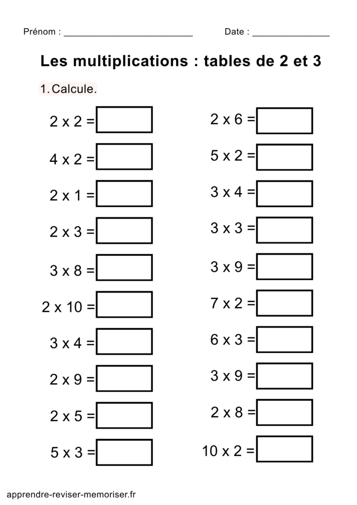 fiches calcul multiplications