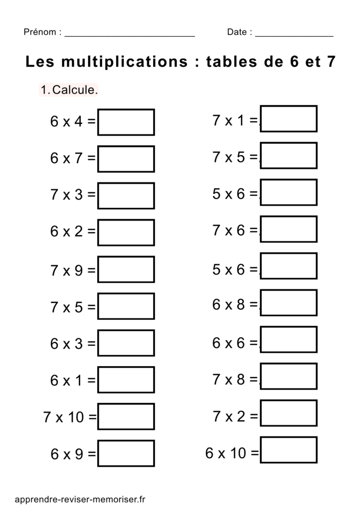 fiches calcul tables multiplications