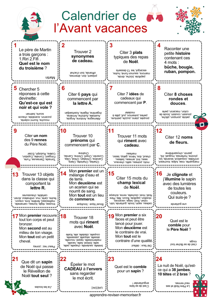 Calendrier de l’Avent éducatif élèves