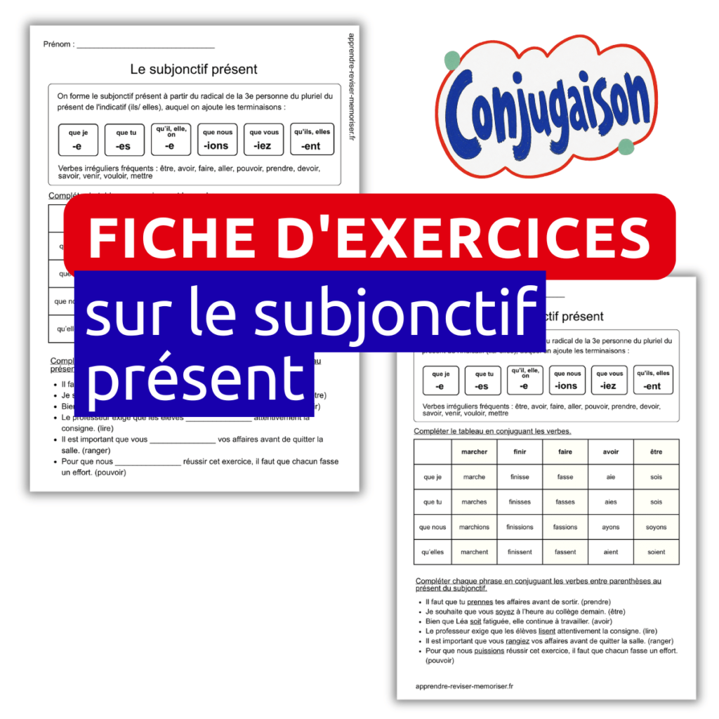 Fiche exercices subjonctif présent français