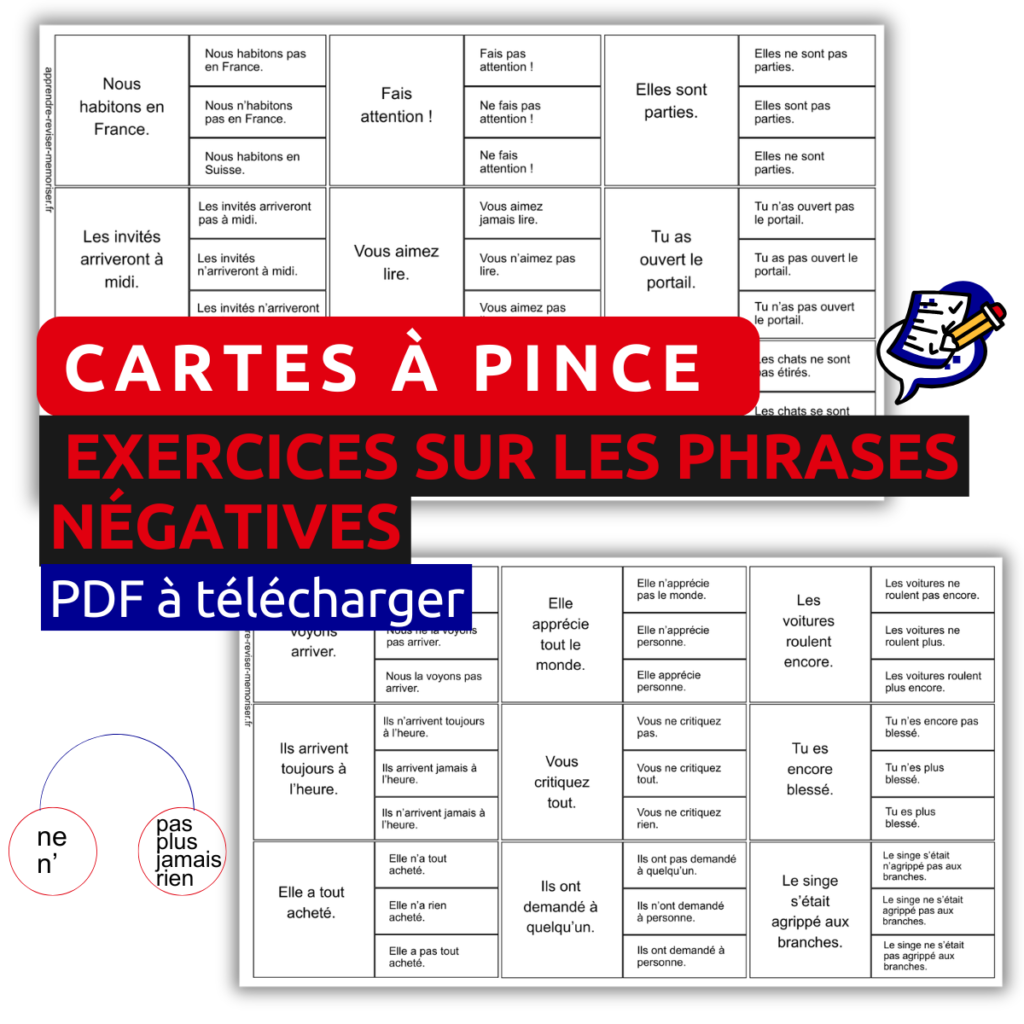 exercices phrases négatives cartes pince